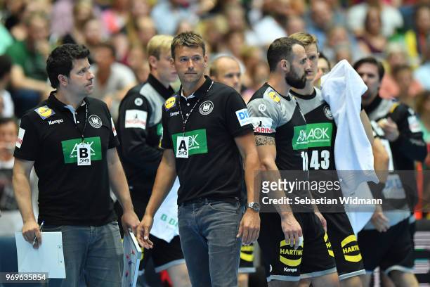 Head coach Christian Prokop of Germany looks on during the handball International friendly between Germany and Norway at Olympiahalle on June 6, 2018...
