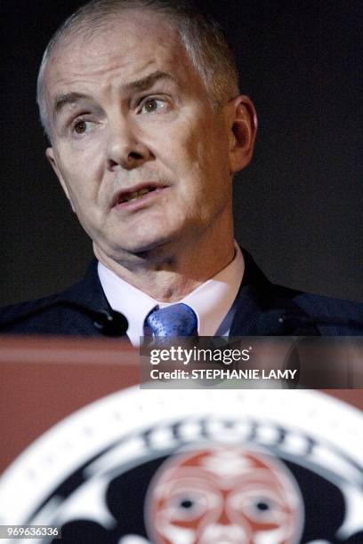 Vanoc CEO John Furlong is giving a speech at the official opening ceremony of 2010 Aboriginal Pavilion or 'Chiefs' House' on February 8, 2010 at the...