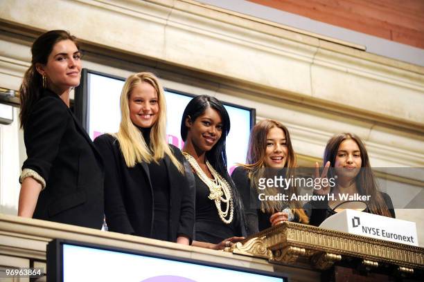 Sports Illustrated Swimsuit models Hilary Rhoda, Genevieve Morton, Jessica White, Jessica Gomes and Irina Shayk ring the closing bell at the New York...