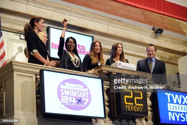 Sports Illustrated Swimsuit models Hilary Rhoda, Genevieve Morton, Jessica White, Jessica Gomes and Irina Shayk with SI President and Group Publisher...