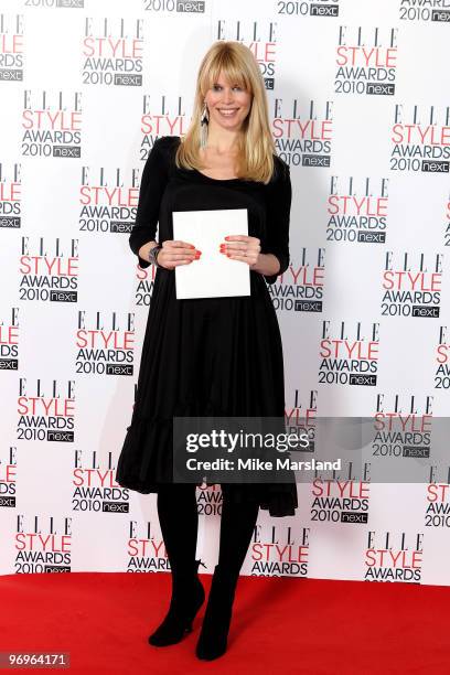 Model winner Claudia Schiffer in the Winner's room at the ELLE Style Awards 2010 at the Grand Connaught Rooms on February 22, 2010 in London, England.