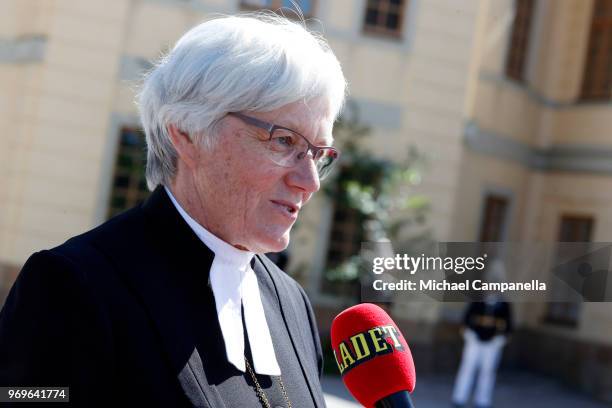 Archbishop of the Swedish church Antje Jackelen attends the christening of Princess Adrienne of Sweden at Drottningholm Palace Chapel on June 8, 2018...