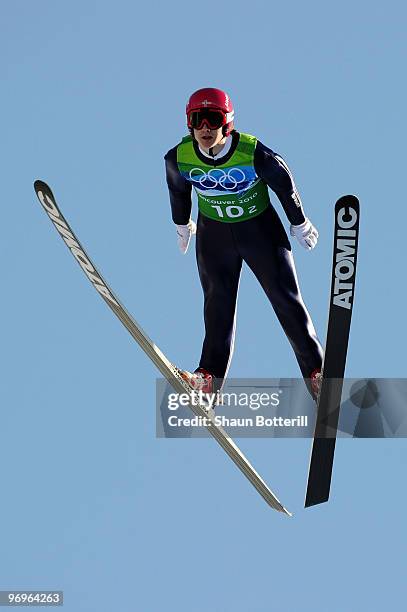 Tom Hilde of Norway competes in the men's ski jumping team event on day 11 of the 2010 Vancouver Winter Olympics at Whistler Olympic Park Ski Jumping...