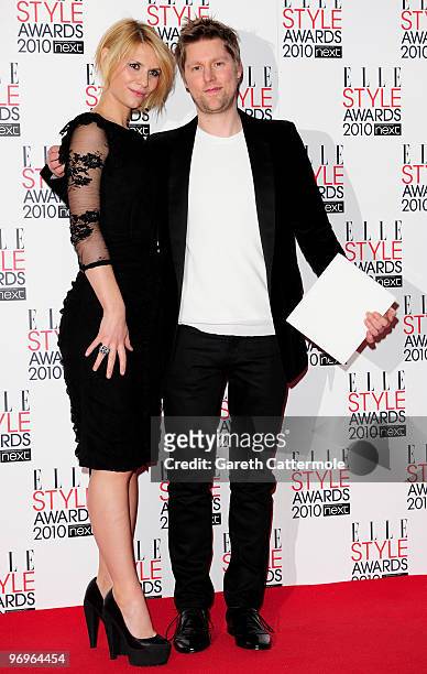 Actress Claire Danes poses with 'International Desginer' winner, Christopher Bailey at the The ELLE Style Awards 2010 at the Grand Connaught Rooms on...