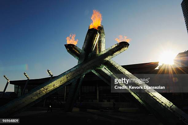 The Olympic flame burns in the cauldron on day 11 of the 2010 Vancouer Winter Olympic Games on February 22, 2010 in Vancouver, Canada.