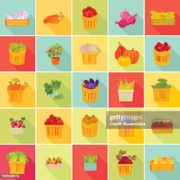 set vegetable icon on colour background - red potatoes stock illustrations