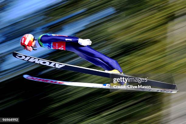 Anders Bardal of Norway comeptes in the men's ski jumping team event on day 11 of the 2010 Vancouver Winter Olympics at Whistler Olympic Park Ski...