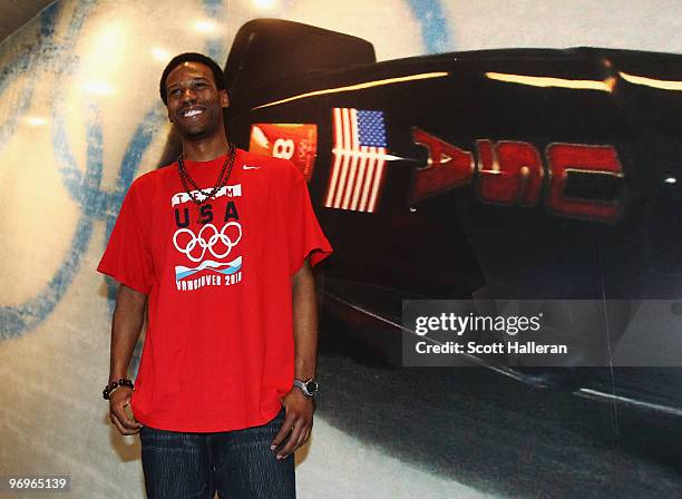 United States Olympic gold medal speed skater Shani Davis arrives at the USA House on February 21, 2010 in Vancouver, Canada.