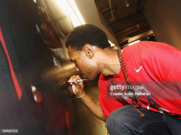 United States Olympic gold medal speed skater Shani Davis arrives at the USA House on February 21, 2010 in Vancouver, Canada.