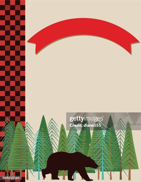 plaid flannel background with deer or bear - lumberjack pattern stock illustrations