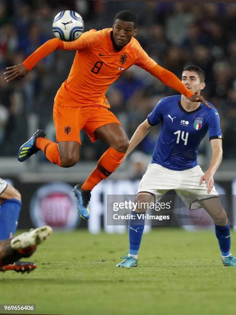 Georginio Wijnaldum of Holland, Jorginho of Italy during the International friendly match between Italy and The Netherlands at Allianz Stadium on...