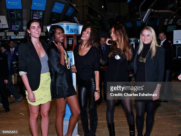 Sports Illustrated Swimsuit 2010 models Hilary Rhoda, Jessica White, Irina Shayk, Jessica Gomes, and Genevieve Morton tour the trading floor at the...