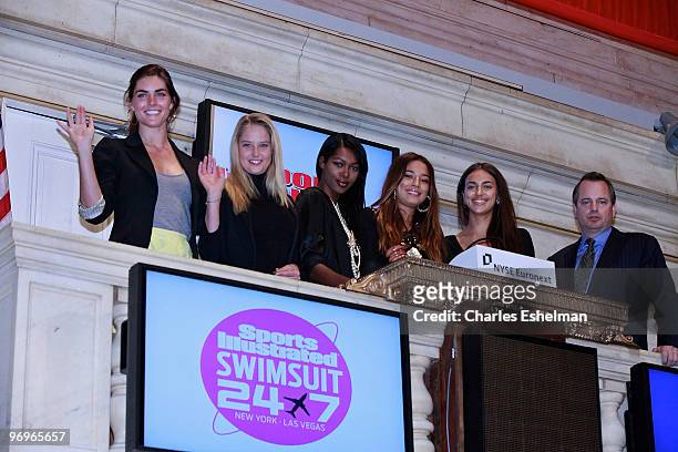 Sports Illustrated 2010 Swimsuit models Hilary Rhoda, Genevieve Morton, Jessica White, Jessica Gomes and Irina Shayk ring the closing bell at the New...