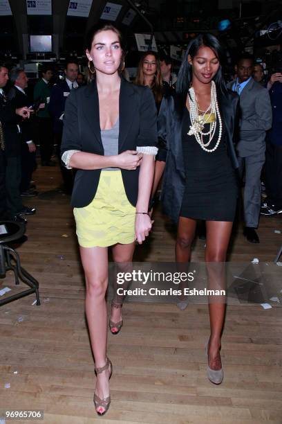 Sports Illustrated Swimsuit 2010 models Hilary Rhoda and Jessica White tour the trading floor at the New York Stock Exchange on February 22, 2010 in...