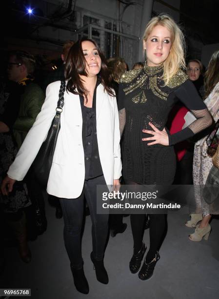 Melanie Blatt and Peaches Geldof pose on the front row at the Pam Hogg show for London Fashion Week Autumn/Winter 2010 at On|Off on February 22, 2010...
