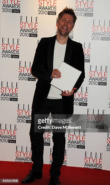 Christopher Bailey poses with the International Designer Award during the ELLE Style Awards 2010, at the Grand Connaught Rooms on February 22, 2010...