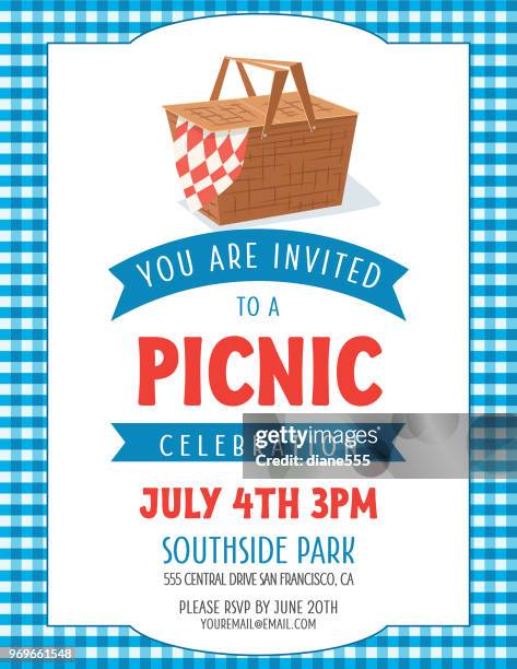 summer picnic invitation template - picnic basket stock illustrations