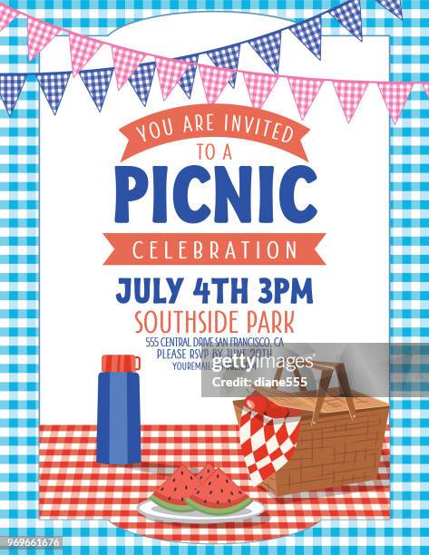summer picnic invitation template - picnic basket stock illustrations