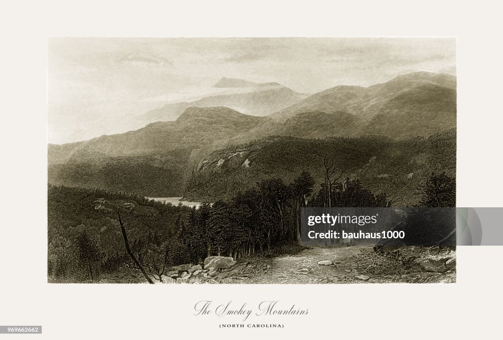 Smokey Mountains, North Carolina, United States, American Victorian Engraving, 1872