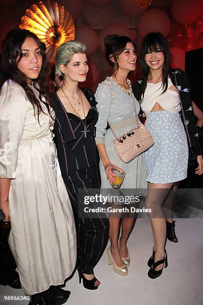 Mikita Oliver, Pixie Geldof, Alexa Chung and Daisy Lowe pose at the Elle Style Awards 2010 afterparty held at The Grand Connaught Rooms on February...