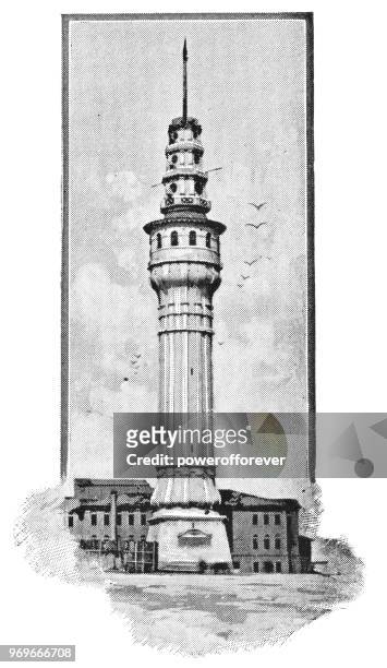 beyazıt tower in istanbul, turkey - 19th century - beyazıt tower stock illustrations