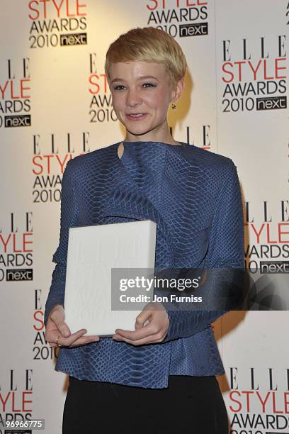 Carey Mulligan poses in the winners room at the ELLE Style Awards at Grand Connaught Rooms on February 22, 2010 in London, England.