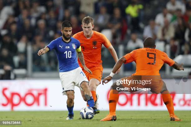 Lorenzo Insigne of Italy, Matthijs de Ligt of Holland, Ryan Babel of Holland during the International friendly match between Italy and The...