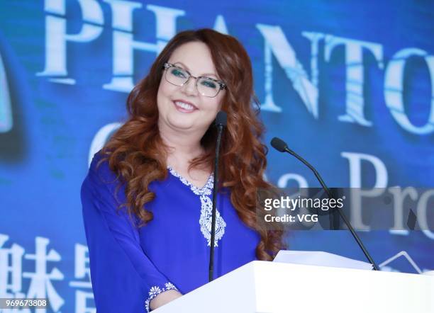English soprano Sarah Brightman attends the press conference of 'Phantom China Project' at Shanghai Grand Theatre on June 7, 2018 in Shanghai, China.