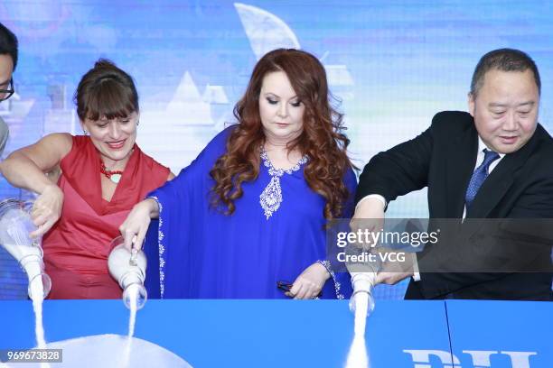 English soprano Sarah Brightman attends the press conference of 'Phantom China Project' at Shanghai Grand Theatre on June 7, 2018 in Shanghai, China.