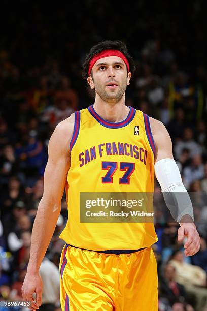 Vladimir Radmanovic of the Golden State Warriors looks on during the game against the New Orleans Hornets at Oracle Arena on January 27, 2010 in...