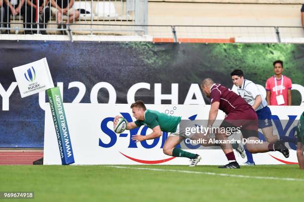 Jonny Stewart of Ireland during the U20 World Championship match between Ireland and Georgia on June 7, 2018 in Narbonne, France.