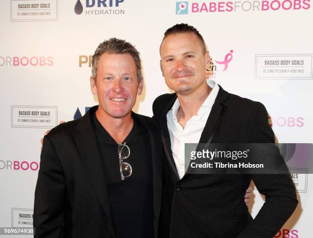 Lance Armstrong and Eric Byrnes attend the Babes for Boobs live auction benefiting Susan G. Komen LA at El Rey Theatre on June 7, 2018 in Los...