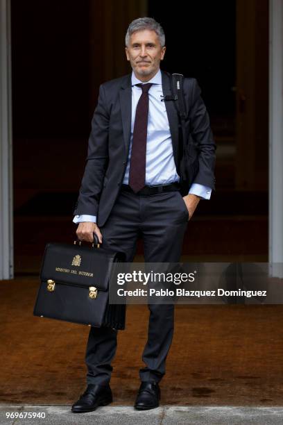 Spanish interior minister Fernando Grande-Marlaska arrives to Pedro Sanchez's first cabinet meeting at the Moncloa Palace on June 8, 2018 in Madrid,...