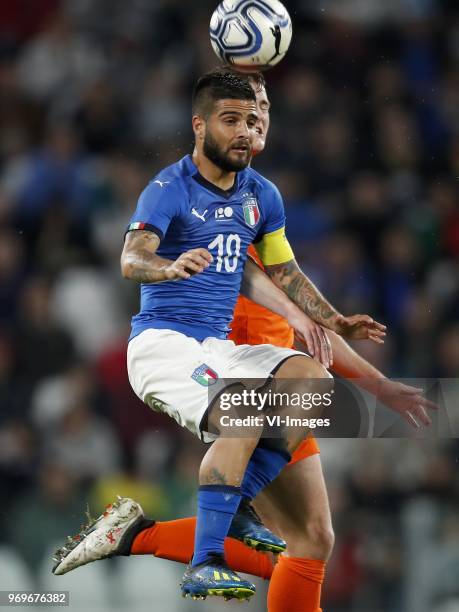 Lorenzo Insigne of Italy, Matthijs de Ligt of Holland during the International friendly match between Italy and The Netherlands at Allianz Stadium on...