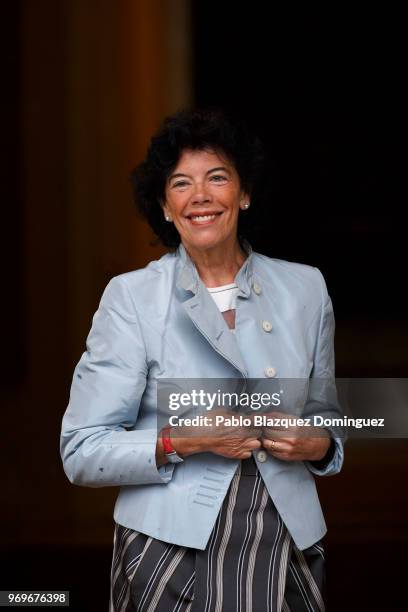 Spanish government's spokeswoman and minister of education Isabel Celaa arrives to Pedro Sanchez's first cabinet meeting at the Moncloa Palace on...