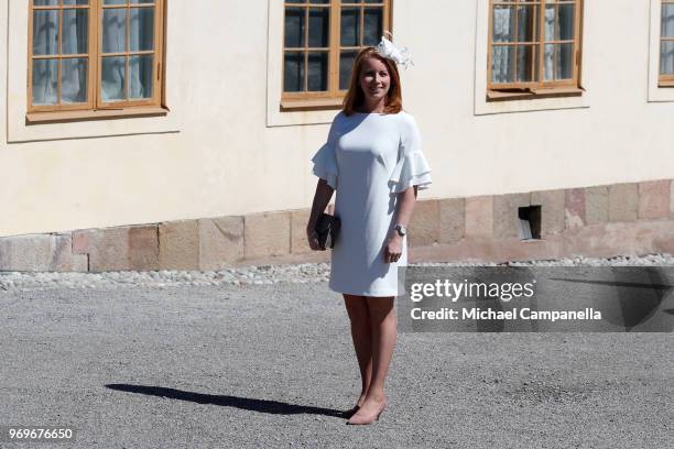 Leader of the centre party Annie Loof attends the christening of Princess Adrienne of Sweden at Drottningholm Palace Chapel on June 8, 2018 in...