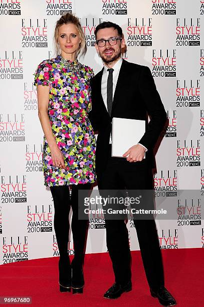 British Designer winner Erdem poses with Laura Bailey in the winner's room at the The ELLE Style Awards 2010 at the Grand Connaught Rooms on February...