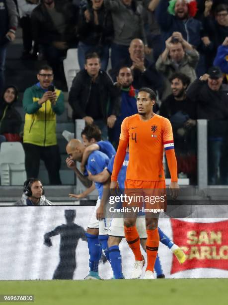 Simone Zaza of Italy, Virgil van Dijk of Holland during the International friendly match between Italy and The Netherlands at Allianz Stadium on June...