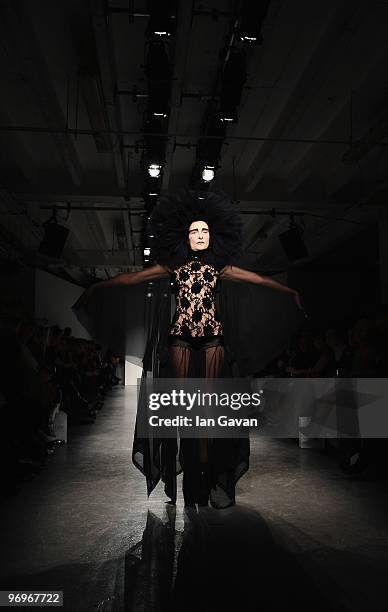 Siouxsie Sioux walks down the runway at the Pam Hogg show during London Fashion Week Autumn/Winter 2010 at On|Off on February 22, 2010 in London,...