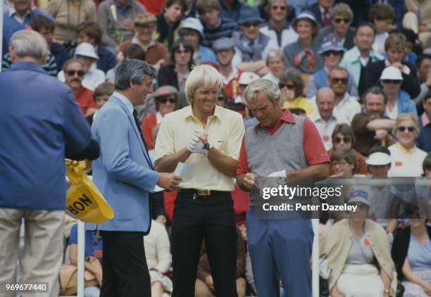 Arnold Palmer and Greg Norman talking on the first tee at the British Open. Royal St George's Golf Club in Sandwich, January 01, 1981