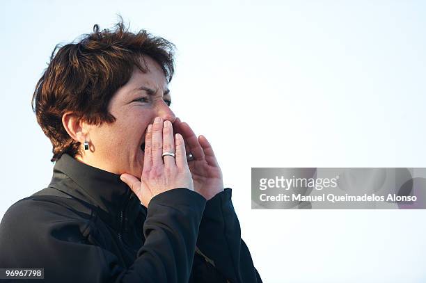 Head coach Maren Meinert of Germany gives instructions during the Women's international friendly match between Germany and England on February 22,...