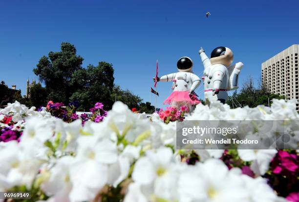 Fringe Astronaut mascots grace the CBD during Adelaide Fringe Festival on February 23, 2010 in Adelaide, Australia.