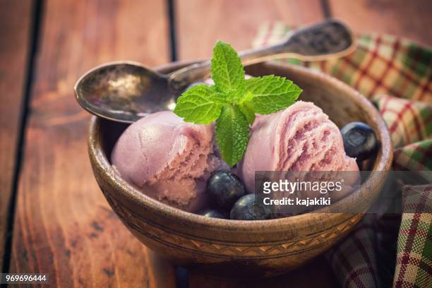 sweet homemade blueberry ice cream - pistachio ice cream stock pictures, royalty-free photos & images