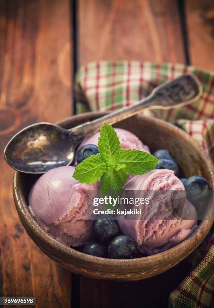 sweet homemade blueberry ice cream - pistachio ice cream stock pictures, royalty-free photos & images