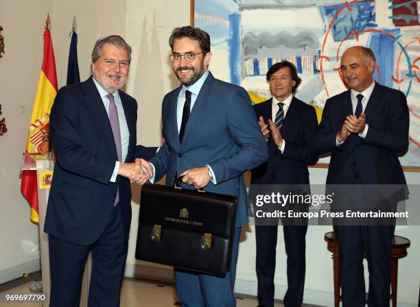 Former Spanish Culture and Sports Minister Inigo Mendez de Vigo and the new Spanish Culture and Sports Minister, Maxim Huerta during the traditional...