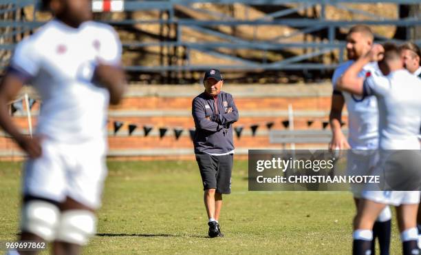 England's head coach Eddie Jones looks on during the England Rugby team captain's run and training session June 8, 2018 at the Saint Stithians...