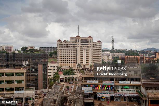 The Hilton Yaounde hotel, center, stands on the skyline in Yaounde, Cameroon, on Monday, June 4, 2018. Cameroon adjusted its 2018 budget to 4.69...