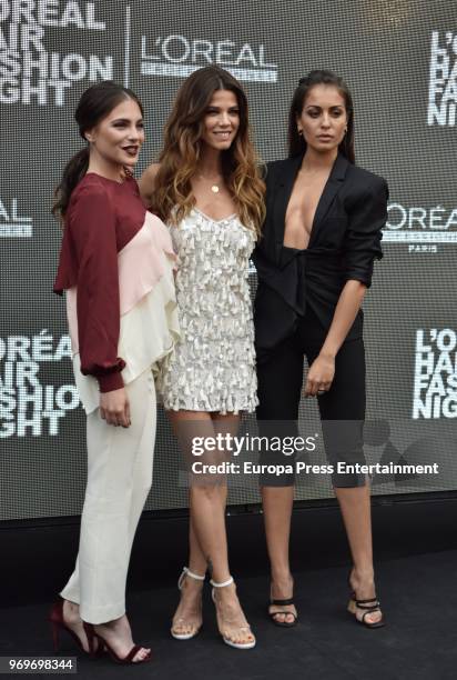 Andrea Duro, Juana Acosta and Hiba Abouk attend Hair Fashion Night Party on June 7, 2018 in Madrid, Spain.