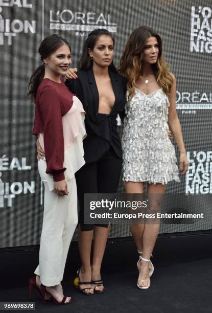 Andrea Duro, Juana Acosta and Hiba Abouk attend Hair Fashion Night Party on June 7, 2018 in Madrid, Spain.