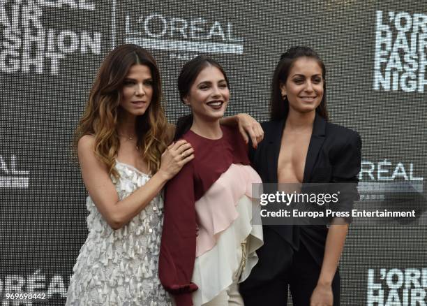 Juana Acosta, Andrea Duro and Hiba Abouk attend Hair Fashion Night Party on June 7, 2018 in Madrid, Spain.